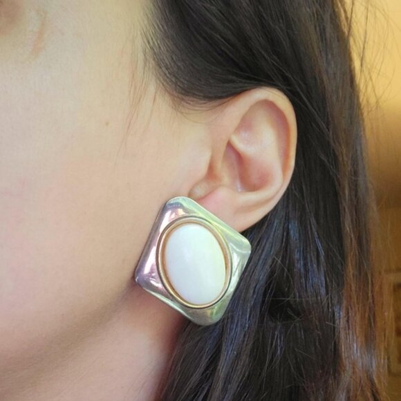 Vintage Modernist Chunky Stud Earrings - Picture 6 of 12